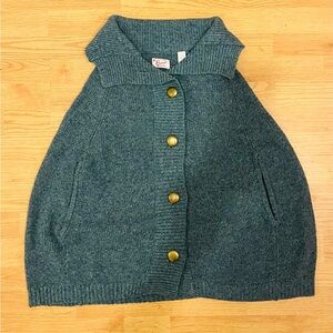Cozy Vintage Blue Button-Up Sweater Cape